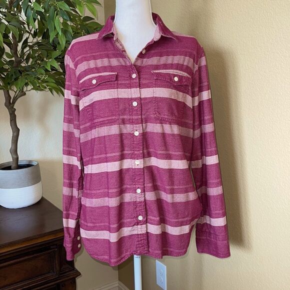 J.Crew Pink Striped Flannel Shirt Medium C8590 Button Down Top - Picture 2 of 3